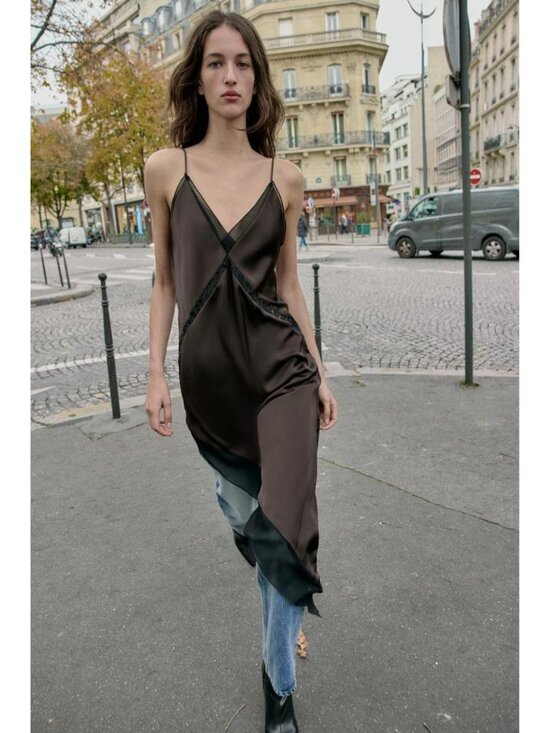 ZARA ASYMMETRIC SATIN EFFECT MIDI DRESS - Picture 2 of 8